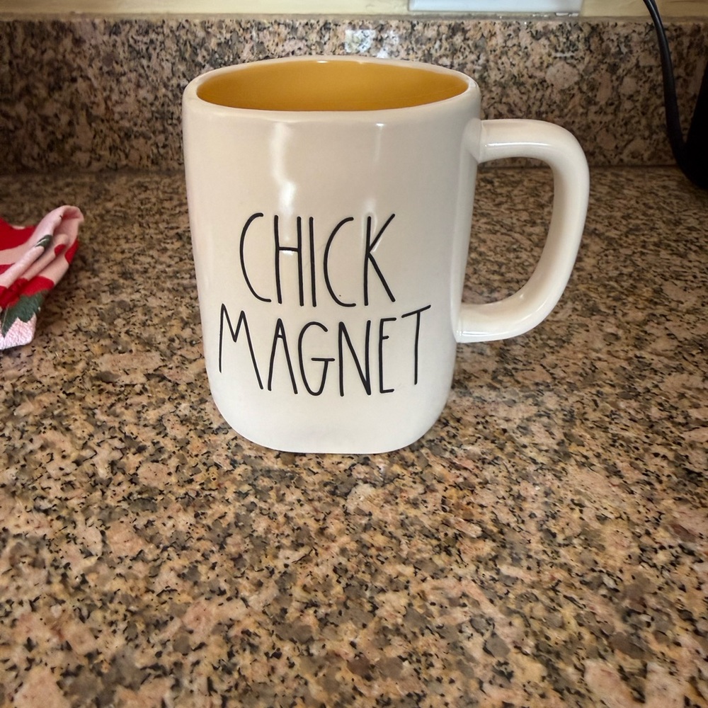 Rae Dunn “CHICK MAGNET” Mug White Yellow Interior